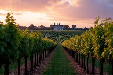 Vignoble de Bordeaux au coucher du soleil