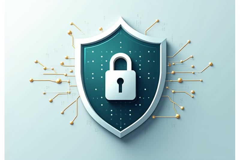 Une icône abstraite représentant la sécurité des données et la confidentialité, symbolisant la protection des informations personnelles avec un bouclier et des cadenas